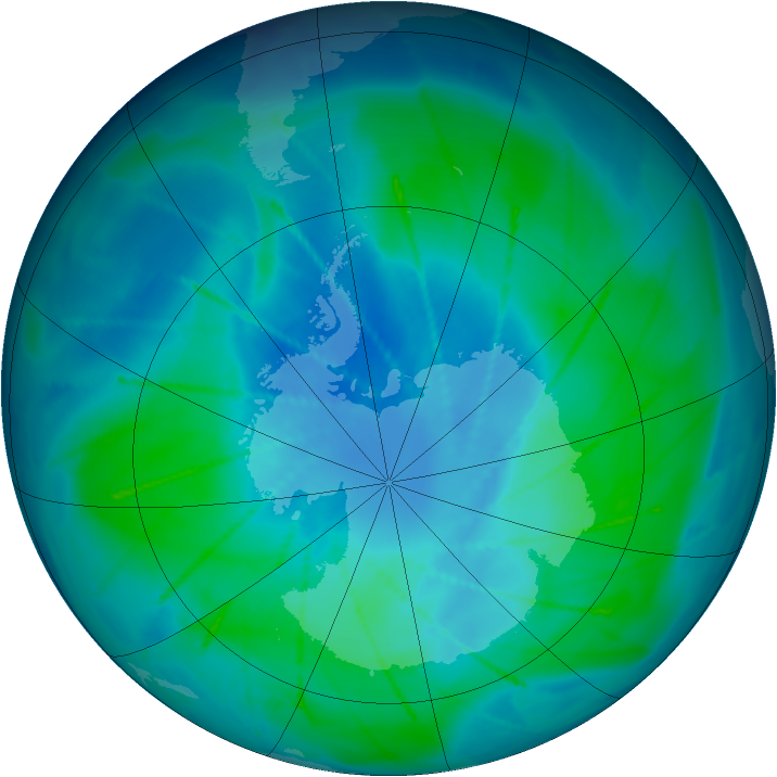 Antarctic ozone map for 21 February 2010